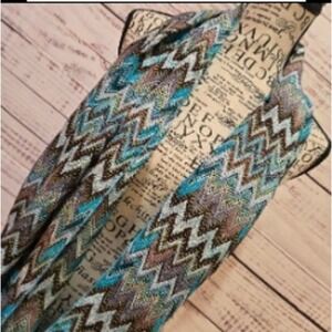 Turquoise Blue Brown Chevron Zigzag Knit Infinity Scarf Bohemian‎ Loop Scarf